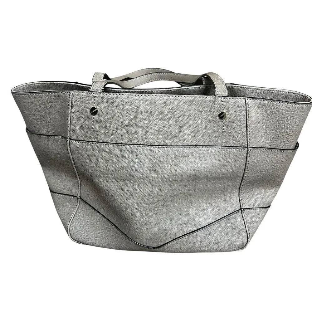 Karl Lagerfeld Paris Taupe Gray Saffiano Leather Satchel Double Handles